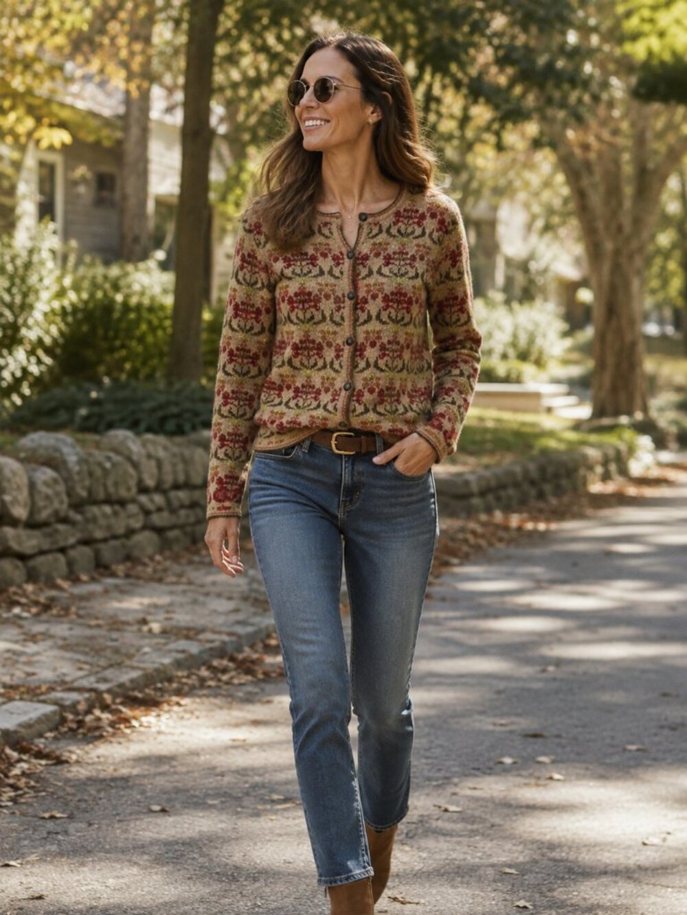 Talbots Cardigan Lambswool blend Tapestry Fairycore Medium